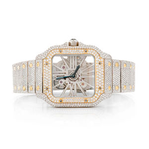 Montre unisexe Hip Hop de luxe en acier inoxydable avec cadran carré en verre de quartz, chiffres romains, sertie de moissanite VVS - Product Image 1