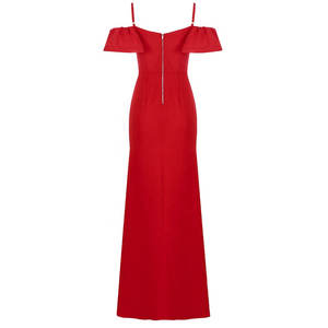 Elegante Vestido de Noche Rojo de Satén, Vestido de Fiesta Maxi Romántico con Cola de Capilla, Talla XS, Vestido Largo Decorado con Flores - Product Image 4