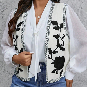 Vintage Floral brodé taille ouverte manteau dames Style National gilet veste tenues décontracté vacances haut court - Product Image 1