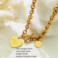Nouveau collier à breloque cœur gravé sur mesure, en acier inoxydable étanche, plaqué or 18 carats, avec fermoir à bascule, tendance mode