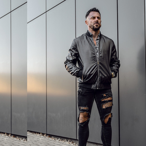 Unisex Men's Real Leather Biker Jacket Stand Collar Windbreaker Streetwear Custom Logo Front Winter <b>Canvas</b> <b>Plain</b> Dyed Wholesale - Product Image 5