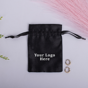 Bolsa de almacenamiento de embalaje de joyería India duradera ecológica con logotipo personalizado, bolsa de regalo negra de satén hecha a mano con cordón - Product Image 2