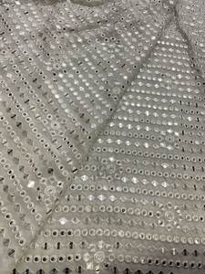 Sequqce Mirror Work Tissus fantaisie brodés Sherwani Georgette Style uni pour filles - Product Image 4