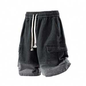 Pantalones Cortos Casuales de Cintura Alta para Hombre, Color Azul Oscuro, Cintura Elástica, Tela Vaquera, Secado Rápido, con Bolsillos - Product Image 2