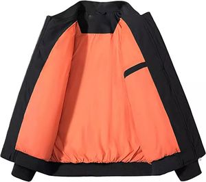 เสื้อแจ็คเก็ตบอมเบอร์บุผ้าสำหรับผู้ชาย สีดำล้วน กันลม ปิดด้วยซิป ทรงปกติ เสื้อคลุมฤดูหนาว บุใยโพลีเอสเตอร์ สไตล์ลำลอง - Product Image 3