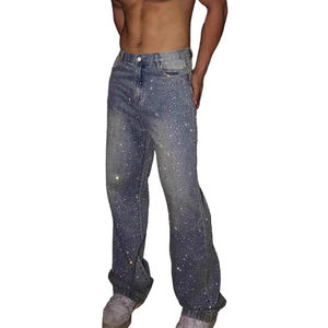 กางเกงลำลองผู้ชายแบบใหม่ล่าสุด ลวดลายย้อมสีแบบ Acid Wash ประดับคริสตัล  ผ้าฝ้าย  รับสกรีนโลโก้ กางเกงวอร์มผู้ชาย กางเกงผู้ชายประดับคริสตัล - Product Image 6