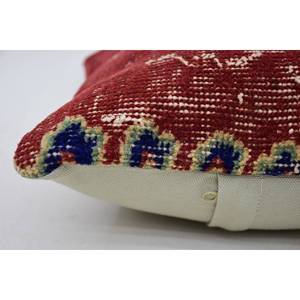 Red Vintage Floral Embroidered Wool Kantha Patchwork <b>Pillow</b> 12x12 Inch Woven Throw Cushion for Living Room Decor - Product Image 4