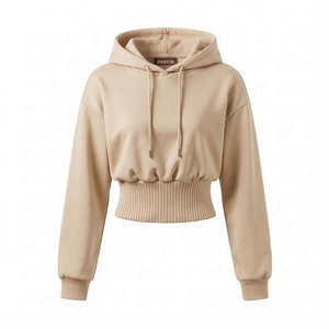 Sudaderas Cortas de Cintura Alta para Mujer con Logotipo Personalizado, Dobladillo Acordonado Ancho, Hombros Caídos, Manga Abullonada, Felpa de Algodón, Sudaderas al por Mayor - Product Image 4