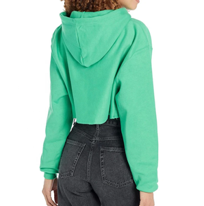 Capucha con cordón 65% algodón 35% poliéster verde escritura algodón coreano con capucha Crop Brick recortada Sudadera con capucha para mujer - Product Image 4