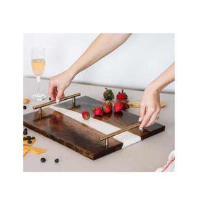 Plateau de service en résine en bois rustique parfait pour la salle à manger et plateau de service Plateau en résine et en bois de haute qualité Utiliser Restaurants Hôtel - Product Image 1