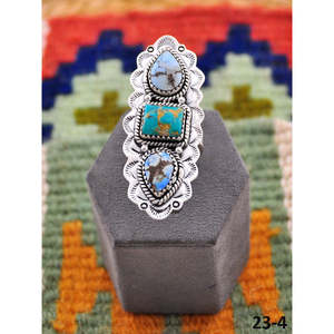 Southwest Turquoise <b>Adjustable</b> <b>Ring</b> Handmade Golden Hills with Emerald Valley Bezel Setting Inlay Trendy Style Perfect Gift - Product Image 1
