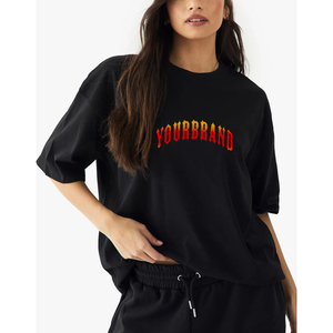 Wholesale 100% cotton <b>Women's</b> Casual wear Drop Shoulder Crew Neck short <b>Sleeve</b> Solid Color Oversized streatwear ladies tee - Product Image 1