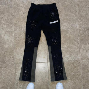 Wholesale Streetwear Flared Tie-Dye Fleece Pants Custom Wide-<b>Leg</b> Cotton Sweatpants Graphic Patch OEM - Product Image 4
