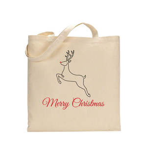 Merry Christmas Deer Tote <b>Bag</b> Eco-Friendly Cotton <b>Bag</b> with <b>Long</b> Handle Medium Size for Daily Use Food Advertising - Product Image 3