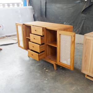 木制橱柜复古柚木<span class=keywords><strong>2</strong></span>门藤条和4个抽屉 - Product Image 3