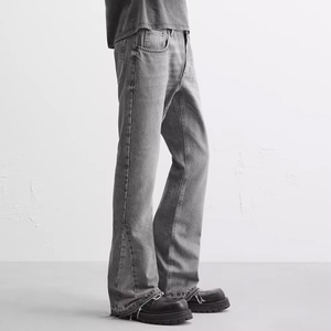 Custom High Quality Streetwear <b>Men's</b> Straight Mid Rise Canvas <b>Jeans</b> Breathable Quick Dry <b>Drawstring</b> Closure 100% Cotton - Product Image 2