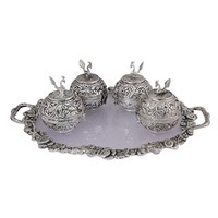 Plateau ovale plaqué argent de designer avec petites boîtes de paon vintage pour la décoration de la maison, bols à cadeaux de retour de mariage