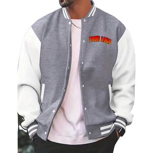 เสื้อแจ็กเก็ตบอมเบอร์สำหรับผู้ชายเสื้อแจ็กเก็ตแบบทีมโรงเรียนแขนสีขาวผ้าฝ้ายผ้าฟลีซสำหรับใส่เล่นเบสบอล - Product Image 1