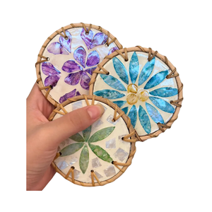 handmade woven rattan placemats and seagrass coasters - round <b>plate</b> <b>chargers</b> for rustic living space and insulated tea cup mats - Product Image 4