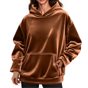 Service OEM Sweats à capuche en velours pour femmes avec poche Couleur marron Pull ajusté Grande taille Street Wear Sweats à capuche pour femmes - Product Image 3