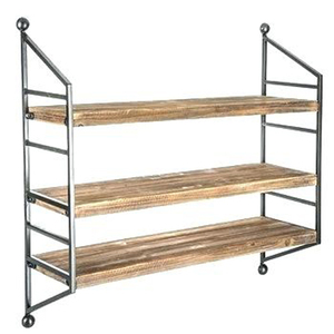 ชั้นวางของติดผนังสองชั้นสีโรสโกลด์ ทำจากไม้และโลหะ พร้อมตะขอแบบถอดได้ สำหรับตกแต่งห้องนั่งเล่นและวางกระถางต้นไม้ - Product Image 5