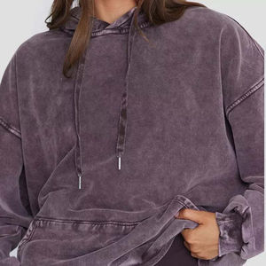 Nouveau modèle 2026 à prix abordable : Sweat à capuche pour femme en coton, délavé à l'acide et teint uni, style pull-over décontracté, avec service OEM, pour l'hiver - Product Image 5