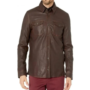 All Sizes New Arrival Customized High Quality Eco-Friendly Breathable <b>Men</b> Leather <b>Shirts</b>-Stand Collar Casual Style Professional - Product Image 6