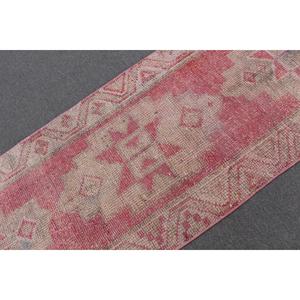 Vintage Rug, 2.8x10.6 ft Turkish Rug, <b>Red</b> White Ikat <b>Wool</b> Rug - Product Image 5