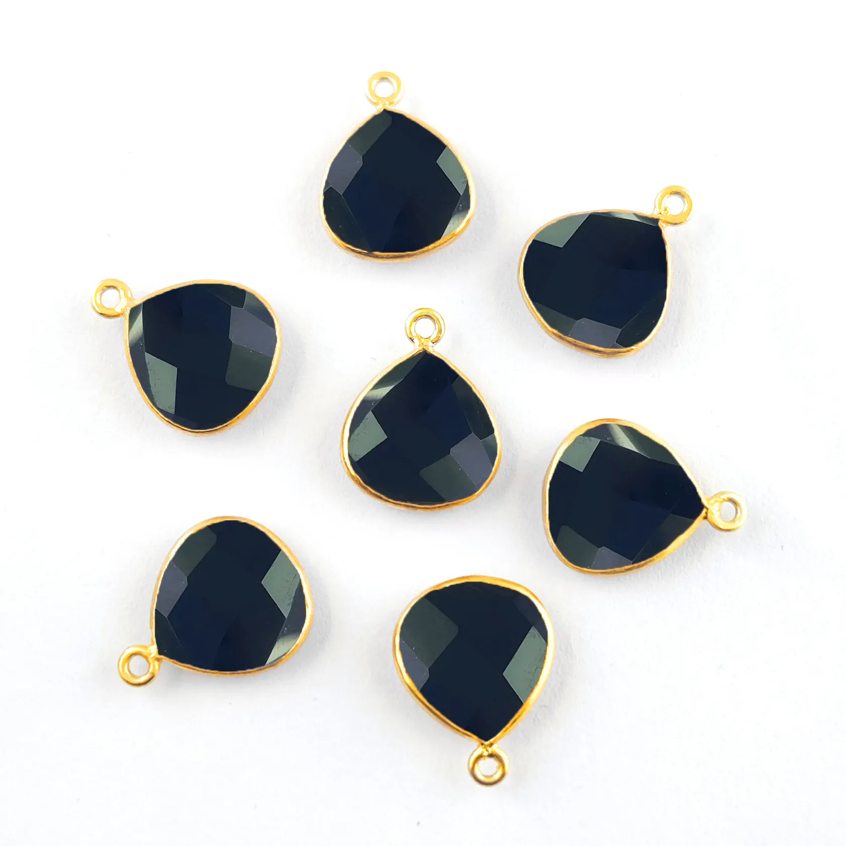 Wholesale Black Onyx Heart Shape 12mm Gold Vermeil 925 Sterling Silver Bezel Set Pendant For Making Jewelry