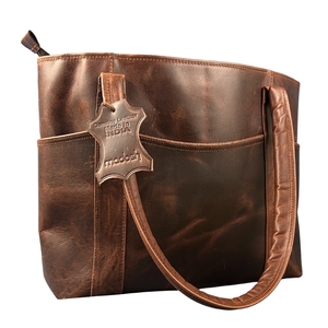 Stylish <b>Women's</b> Genuine <b>Leather</b> Tote Handbag Durable Zipper Lightweight <b>Laptop</b> Shoulder <b>Bag</b> Two Office Daily Use Work Essentials - Product Image 1