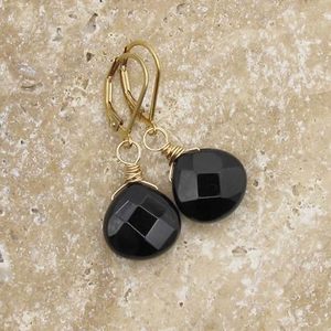 Classic <b>Silver</b>-Plated Onyx Heart Drop Earrings Elegant Black Gold-Plated Lever-Back Dangle <b>Wire</b> Wrap Fashion Stud Jewelry Bezel - Product Image 4