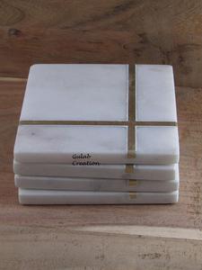 Lot de 4 sous-verres en marbre blanc avec incrustation élégante en laiton Ensemble de sous-verres décoratifs faits à la main pour table à manger et décoration intérieure - Product Image 5