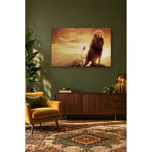 Impression sur toile du lion rugissant Fida au coucher du soleil doré - Product Image 4