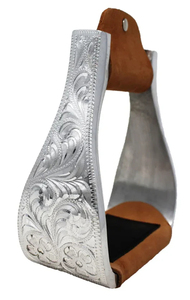 Estribos de Seguridad Ecuestres Veterinarios de Cuero Ligero Grabado en Aluminio Plateado para Caballos de Estilo Western - Product Image 6
