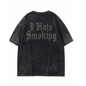 T-shirt en coton noir surdimensionné pour homme avec imprimé homme fumeur en strass et motif « J'ai horreur de fumer » au dos, col rond, manches courtes - Product Image 3
