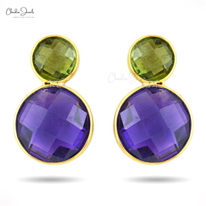 Pendientes de tuerca de plata de ley de diseñador 925 para mujer, amatista natural, turmalina verde, piedras preciosas, rodio, alta moda, la mejor oferta - Product Image 1