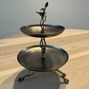 Antique Style 2 Tier Metal <b>Cake</b> <b>Stand</b> With Bird Motif Vintage Brass Dessert & Fruit Serving For Parties & Home Decor - Product Image 1