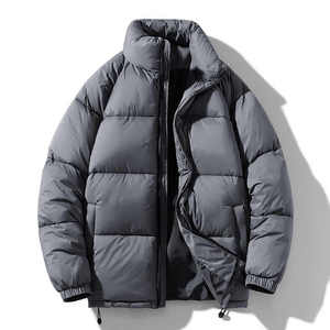 2026 Men's Stand Collar Puffer Jacket Custom Logo Zip Winter Coat Bubble Hood <b>Quilted</b> <b>Wool</b> Liner Windproof High Street - Product Image 6