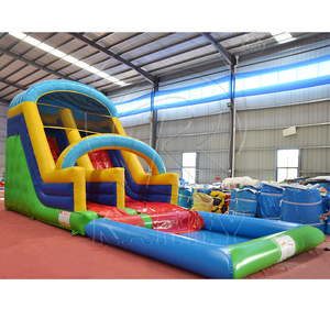 สไลเดอร์น้ำเป่าลม PVC สำหรับงานหนัก สีฟ้า สไลเดอร์สระว่ายน้ำกลางแจ้งสำหรับผู้ใหญ่ รับน้ำหนักได้ 500 กก. - Product Image 3
