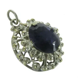 Pendentif vintage en argent 925 avec saphir, monture ovale solitaire, unisexe, pour usage quotidien - Product Image 1