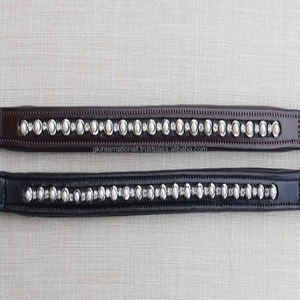 Banda para cejas de caballo de cuero de canal vacío con acabado Premium marrón negro personalizada con perla plateada y cristal decorativo ostentoso - Product Image 4