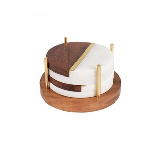 Fancy Wooden and Marble Heat Resistant Drink Serving Coasters Tabletop Mat & <b>Pads</b> Home Tea & <b>Coffee</b> Serving Use - Product Image 1