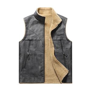 Gilet en cuir pour homme, automne-hiver, épais, polaire, chaud, col montant, sans manches, fermeture éclair, décontracté, polyvalent, veste pour homme - Product Image 2