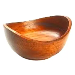 椭圆形木制沙拉碗，带木质服务碗木制餐具，由印度供应商提供，用于家居装饰