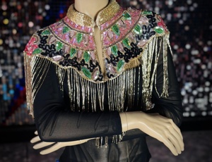 Lujoso vestido de fiesta de noche de gasa multiusos con cuentas a mano con capa con flecos y diseño brillante de cristal pesado para ropa de Club - Product Image 2