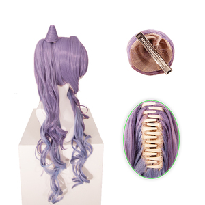 Peluca de Cosplay de Keqing de <span class=keywords><strong>Genshin</strong></span> <span class=keywords><strong>Impact</strong></span>, con Encaje Transparente y Liso, Estilo Anime - Product Image 1