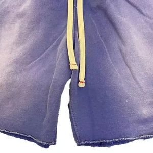 Custom <b>Men's</b> Vintage Acid Wash <b>Shorts</b> Sun Dye Fade Elastic Waist Mid Waist High Street Style Raw Edge Puff Printing Eco-friendly - Product Image 4