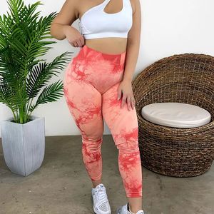 กางเกงโยคะไร้ตะเข็บเอวสูงของผู้หญิงเลกกิ้งมัดย้อมแบบลำลองพร้อมกางเกงรัดรูปยกก้นแบบยืดหยุ่นลายพื้น - Product Image 1