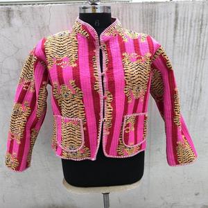 Handmade Women's <b>Quilted</b> Jacket Indian Block Design Eco-Friendly Breathable Quick Dry Thick 100% Cotton Filled Button Open - Product Image 1