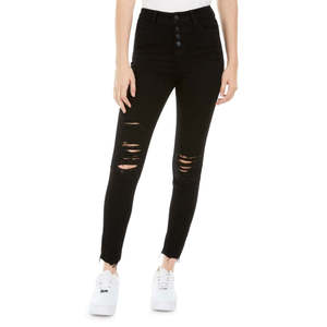 Vaqueros negros rasgados con botones Vanilla Star Junior, talla 5, tela vaquera transpirable y lavable, estilo acampanado, estampado animal, talla XL en la cintura - Product Image 1
